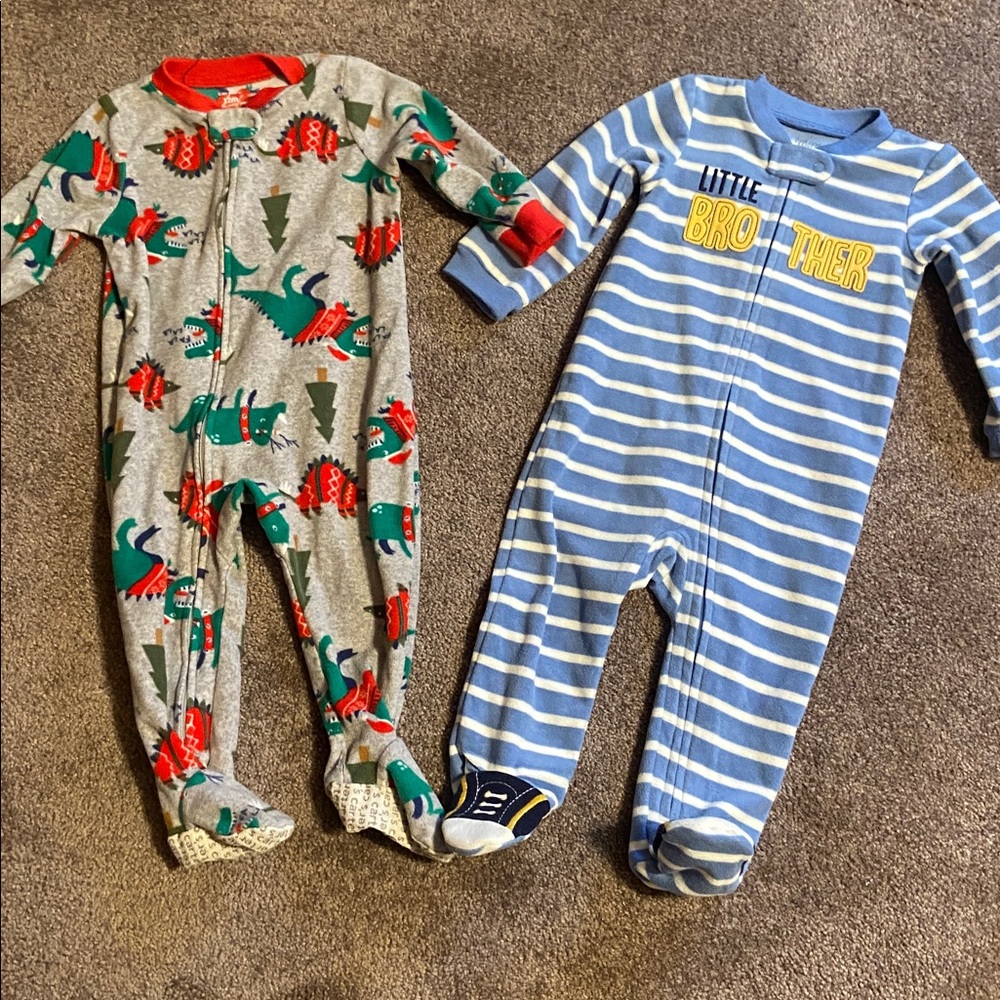 Carter’s Fleece Warm Pajama Sleepers 9 & 12 Months Little Brother and Christmas